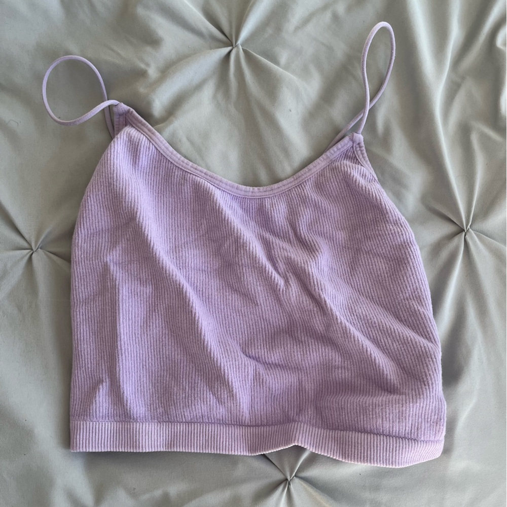 size small purple spaghetti trap ribbed tank top